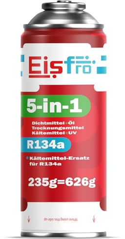 Eisfro 5-en-1 – Réfrigérant R134a XL pour Climatisation Auto avec Huile, Stop-Fuite, Traceur UV Et Déshydratant – Protège Le Compresseur – 235 g Chaque Boîte