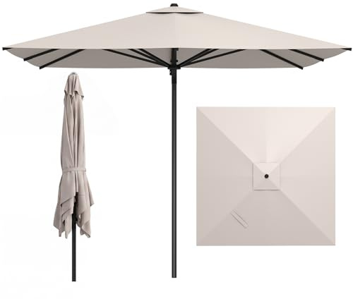 COSTWAY Sonnenschirm Alu 300 x 300 cm, quadratischer Gartenschirm, Terrassenschirm, Marktschirm für Garten, Balkon, Terrasse (Beige)
