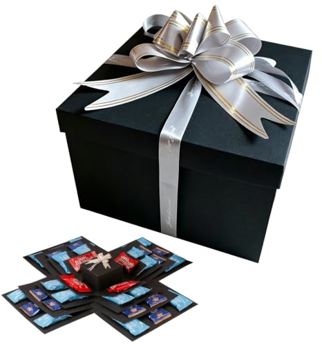 Caja de explosión de 5 capas DIY | DIY Explosion Surprise Box con cinta adhesiva + cinta | Reutilizable Caja de regalo multiusos para cumpleaños, Navidad, San Valentín, boda y aniversario (Negro)