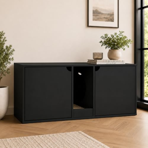 Katzenschrank 110cm Katzentoilette Katzentoilettenschrank Katzenklo Schrank Versteckte Katzentoilette Kabinett Indoor-Katzenhaus für Schlafzimmer und Wohnzimmer 110x52x43cm schwarz