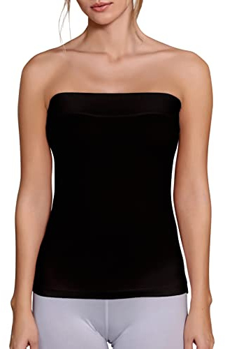 VEDATS Damen Modal Strapless Bandeau Tube Top Bustier Trägerlos Schulterfrei (S/M, Schwarz)