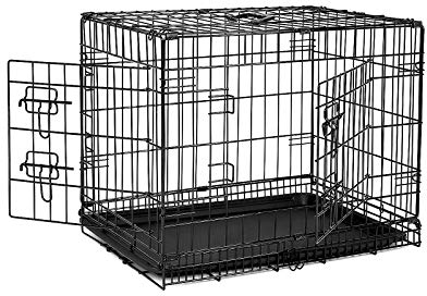 lionto Tiertransportbox für Hunde und Katzen, vielseitiger Transportkäfig mit hygienischer Kunststoffwanne, 61x44x51 cm, Hundebox aus Metall mit stabilen Sicherheitsverschlüssen & Trennwand, schwarz