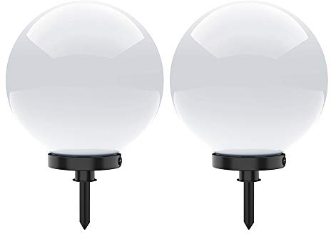 Kugelleuchte aussen, Gartenlampe 2er Set Ø40cm | Außenleuchte spritzwassergeschützt | Gartenleuchte, E27-Fassung | Kugellampe mit Erdspieß