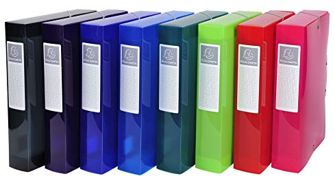 Exacompta 59660E 8er Pack Sammelbox Iderama mit Gummizug 60 mm breit aus Kunststoff mit Rückenschild für DIN A4 Archivbox Heftbox Dokumentenbox Zeichenbox Sammelmappe farbig sortiert