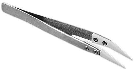 CABLEPELADO Pinze per Saldatura Con Punta in Ceramica da 0,5 mm in Zirconia | Non Magnetica | Resistenti al Calore 1000 °C | Pinza in Acciaio Inox Con Punta Curva