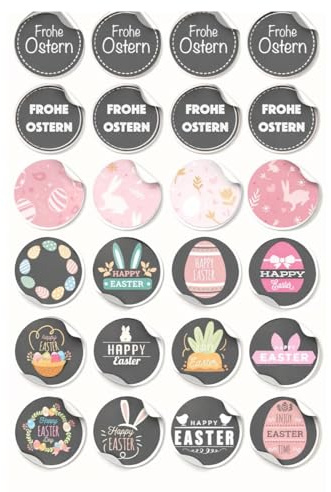 24er Aufkleber Ostern - Sticker Set Ø 5 cm zum Bekleben & Basteln von Ostereier, Dekoration Klebebilder von Eier (Modern)