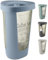 Rotho Fabu Support pour sac à déchets sac jaune avec couvercle, Plastique (PP recyclé), bleu, (40.0 x 40.0 x 62.1 cm)