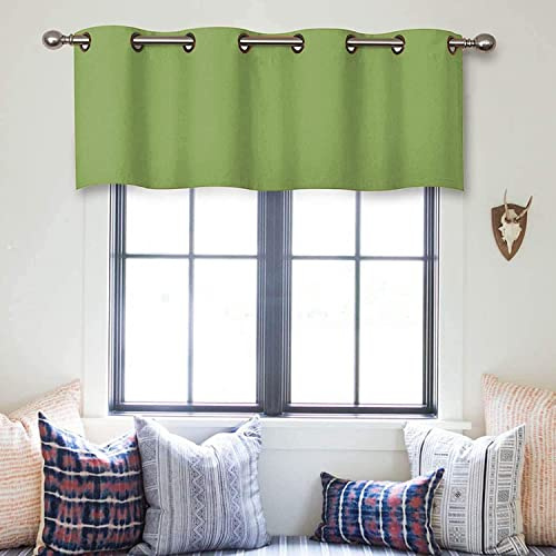 Mamu Thread Collection Valance for Small Window - Grommet Top Window Treatment Blackout Curtains for Bedroom,Living Room,Bathroom,Kitchen,Cafe (Parrot Green, 32 Inch Wide by 12 Inch Long- 2 Panel)