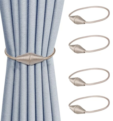 Dalababa 4 Piezas Alzapaños Magnéticos para Cortinas Abrazaderas de Cortina Amarres de Cortina Cuerda de Cortina Hebilla de Cortina Tiebacks de Cortina Accesorios de Cortinas Dormitorio, Beige