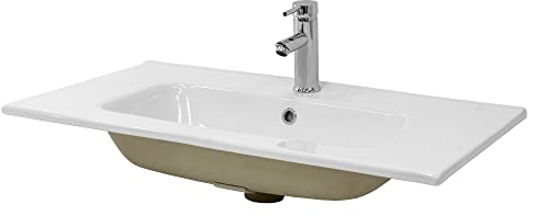 ML-Design Lavabo en Céramique Blanc, 81x16,5x46 cm, Rectangulaire, Vasque à Poser Moderne, Lavabo de Comptoir Élégant, Lavabo à Encastrer avec Trou pour Robinet et Trop-plein pour Salle de Bain