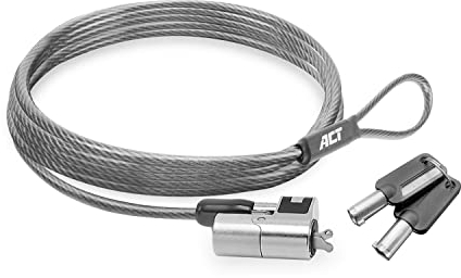ACT Laptop Lock Security Cable 2m, Keyed Cable, Wedge Slot Notebook Lock, Swivel Lock Head, Laptop Lock Dell, Portable Anti-Theft Cable - AC9040