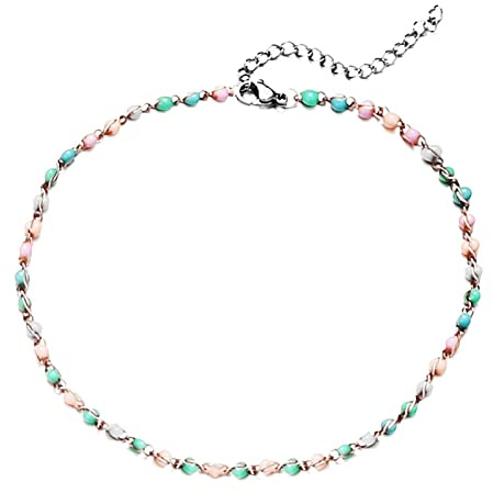 Daesar Fußkettchen Edelstahl, Fußkette Damen Gliederkette Dünn mit Beads, Fussketten Silber 30CM Fußkettchen Nickelfrei
