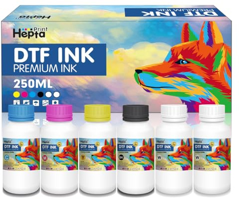 Hepta Print 250ml DTF-Tinte für Textildruck PET-Folien Thermotransfer für Epson DTF-Drucker ET-8550 8500 2800 ET-2803 DX5/7 L1800/800 mit Druckkopf DX5 DX7 5113 XP600 I3200 4720 TX800 6er Pack