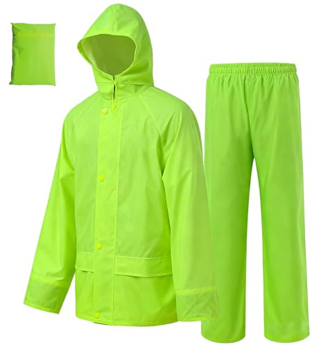 Rizzon Rain Suit Jacket/Trouser for Men Women Waterproof Lightweight Rain Gear for Outdoor Farm Fishing Motorcycle (Fluorescent Green,3XL)