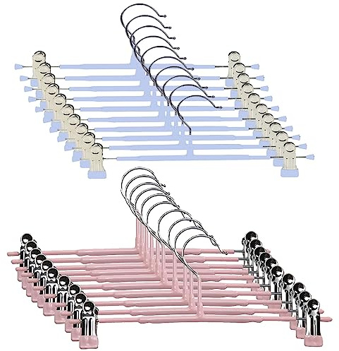 20 Pcs de 30 cm para Evitar Arañazos de Perchas de Metal, 2 Colores, Percha para Pantalones Cortos, Faldas, Calcetines, Ropa Interior, con Clips Antideslizantes y Ganchos Giratorios