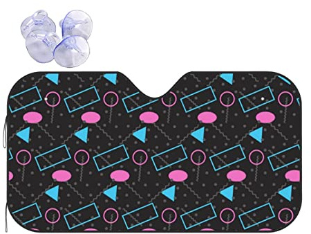 Pare-soleil de voiture pour le vent, motif géométrique rose, bleu, pare-soleil avant, pare-soleil pliable compatible avec la plupart des voitures