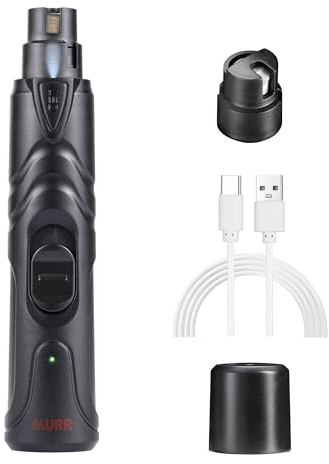 murr Dog nail grinder, electric rechargeable 2 speed dog nail trimmer with LED light, quiet cordless dog nail file, pet claw grinder for grooming, black