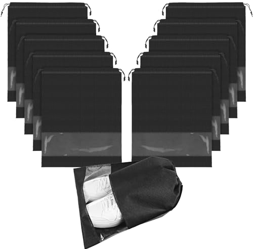 AiQInu Schuhbeutel Reise 45*36cm,10 Stück Große Schuhtasche mit Kordelzug und Transparentem,Staubdicht Aufbewahrungsbeutel für Männer Frauen Täglichen und Reisegebrauch für Schuhe,Stiefel,High Heels