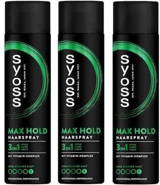 Syoss Haarspray Max Hold Haltegrad 5 (400 ml), Haarspray mit 48 h mega starkem Halt, schnell trocknendes Styling Spray für mega Widerstandskraft, leicht auszubürsten, 3x 400 ml