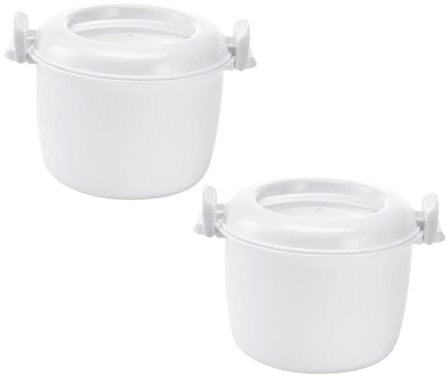 NAMOARLY Cuociriso a 2 Pezzi Contenitori per Alimenti Riutilizzabili in Plastica per Zuppe Cereali Porridge Bianco Adatto a Facile da Trasportare e Riporre