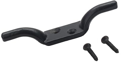 SUL Cleat Hook 100mm Heavy Duty Black Coated Rope Cord Cleat Hook, Halyard Rope Cleat Hook Flagpole Trailer Rope Roman Blind Cord Hooks Cleat Hooks for Washing Line with Screws - 4 inch (1)