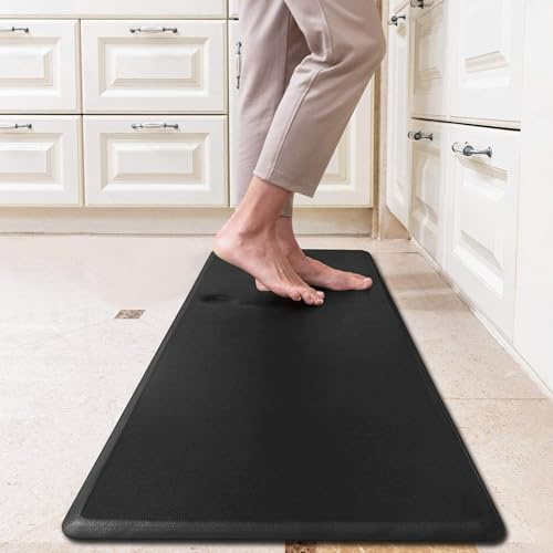 IlGruppone Tappeto Cucina Passatoia Rialzata Lavabile Spessa Antiscivolo Impermeabile Anti Fatica Rimbalzabile Soggiorno Ingresso Ufficio Aderente Antiscivolo Protettivo (Nero, 44x75 cm)