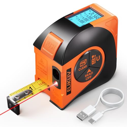 Elikliv Laser Tape Measure 197Ft/16Ft Digital Tape Measure, Laser Distance Meter, Pythagorean, Area, Volume, Ft/Ft+in/in/M Unit for DIY Projects