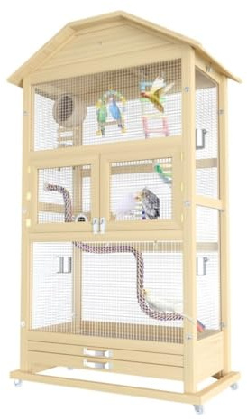 Vogelkäfig Vogel Käfig Großer Vogelkäfig Für Draußen Und Drinnen, Sittichkäfig Mit Rädern, Sitzstange Und Herausnehmbarer Ausziehschale Für Papageien, Tauben, Kanarienvögel Vogelkäfig Wellensittich(Wo
