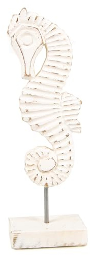 Logbuch-Verlag Seepferdchen Holz Figur weiß gekalkt Maritime Deko 33 cm hoch als sommerliche Dekoration