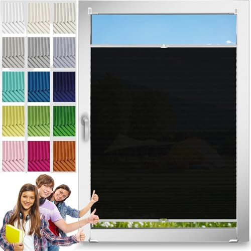 Estor Plegable Ventanas y Puertas Cortina 56 x 65 cm, sin Taladrar, Opaco, Deja Pasar La Luz, Tela Oscurecedora Ventana Portátil, Estor Noche y Día Ventana, para Ventanas, Puertas, Negro