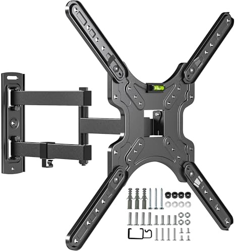 Full Motion TV Wall Mount for Most 26-55 Inch TVs, Corner Wall Mount TV Bracket with Tilt Swivel and Articulating, Single Stud Center Design Fits Flat/Curved TVs, Max VESA 400x400mm Up to 77 lbs