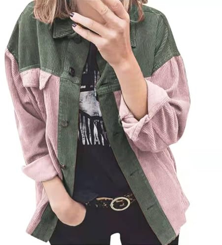 Chemisier chemise de bûcheron à manches longues pour femme - Chemise en velours côtelé - Chemise oversize unie à carreaux - Chemise déchirée - Veste d'automne doublée en velours côtelé - Chemisier