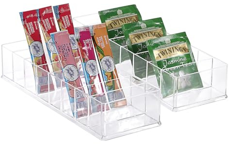 SUMTree 2 Pack Water Drink Packet Organiser with 8 Compartments Clear Acrylic Water Flavor Packet Holder Tea Bag Storage Box Divided Storage Container Kitchen Organiser for Fridge and Pantry