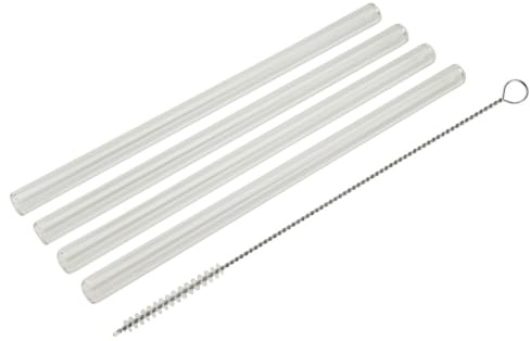Fackelmann Cannucce in vetro, con spazzola per la pulizia in acciaio inox, lavabili in lavastoviglie, set da 4, grigio trasparente, 15 cm