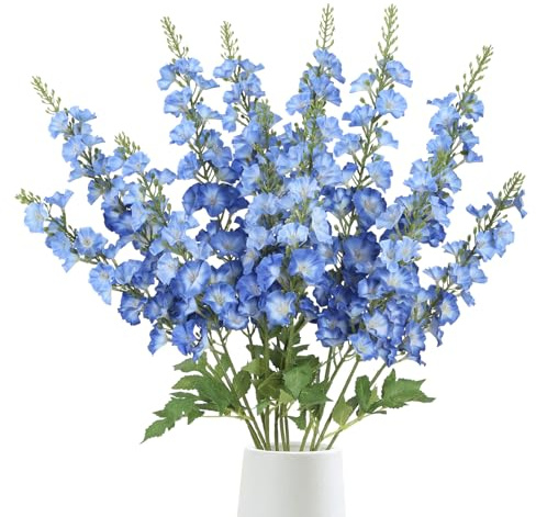 ICBOX Künstliche Morning Glory Blumen, 6 Stück künstliche blaue Rittersporn-Seidenblumen, 97 cm, langer Stiel, Gladiolen, künstliche Blumen für hohe Vasen, Zuhause, Hochzeit, Party, Dekoration (blau)