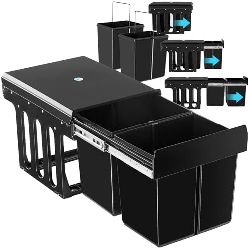 TecTake® Pattumiera Differenziata per Cucina, 2 Scomparti, Plastica Robusta, Guide Telescopiche, Mobile Salvaspazio Cucina Con Contenitori Differenziata - 2 vie, 30L