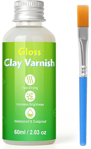 Air Dry Clay Varnish, 60ml Clay Glaze with 1 Brush for Air Drying Clay, Clear Varnish for Craft Pottery, Oil Painting, Wood, High Gloss Scratch Resistant Waterproof