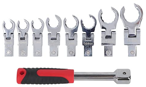 Risegun Flex Head Ratchet Wrench Set, 9PCS Quick Change Ratcheting Wrench Set with 8 Interchangeable Heads, 9-19mm 180 Degree Rotating Open End Offset Box Wrench Set Ratchet Spanner