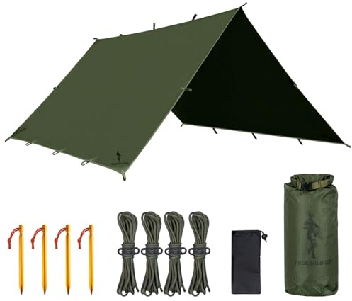Gratis soldat presenning vattentät 4 x 4 m ultralätt tältpresenningar UV-skydd camping solsegel tält utomhus stor presenning för camping, vandring, utomhusaktiviteter