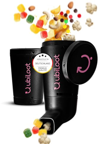 Ubiloot Snackspender - Snacken ohne fettige Finger, Made in Germany | 485 ml, BPA-frei, einhändig bedienbar, für M&Ms, Nüsse und Gummibärchen, Geschenkidee für Gamer
