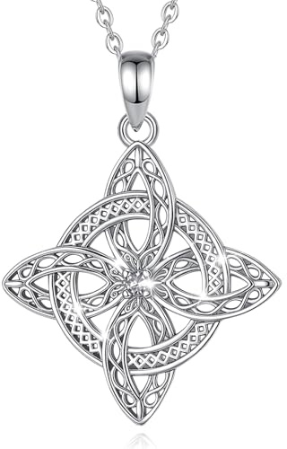 CELESTIA Collier Pendentif Noeud Sorcière en Cuivre Plaqué Argent | avec Améthyste de Février - Chaîne Inox Ajustable 51 cm - Cadeau Maman, Anniversaire, St Valentin, Halloween