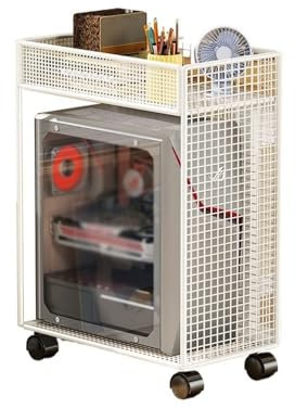 Kontor Dubbla hyllor PC-tornstativ 2-vånings CPU-stativ i metall med låsande hjul Lämplig for de flesta datorer, mobila CPU-stativvagnar Tillbehör(Vit)