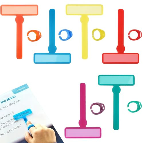 6 Pièces Outils de dyslexie pour Enfants, Bandes de Lecture guidées par Les Doigts avec Anneaux de Doigt, Bandes de Lecture en surbrillance, signets pour la Lecture