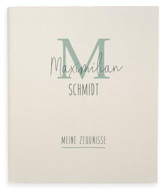 hellomini Zeugnismappe A4 personalisiert, Ringordner mit Namen, Leinen-Ordner für Schulzeugnisse, Geschenk Einschulung Mädchen & Jungen, Schulordner (Dünner Buchstabe)