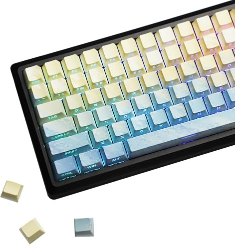 YMDK Green Water Theme 130 Keys Sidelit Cherry Profile PBT Dye Sub Ink Splash Design Keycap for 75/87/98/104/108 MX Mechanical Keyboard