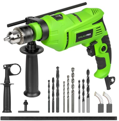 Galax Pro 850W Taladro Percutor,0-3000 RPM 2-in-1 Martillo Perforador,Taladro con Perforación de metal de 13 mm,14 accesorios,control auxiliar de 360°,para hormigón, metal y madera