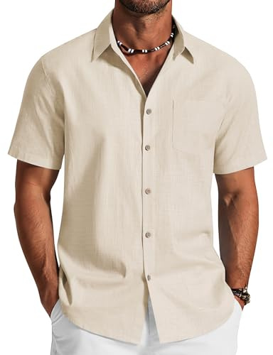 COOFANDY Men's Short Sleeve Shirts Cotton Casual Regular Fit Summer Shirts for Men with Pocket