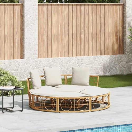 IBUQDDV Outdoor-Loungebett ohne Dach Poly Rattan mit Kissen, Modulares Gartenmöbel Set, Bequemes PE-Rattan Sofa für Terrasse, Abnehmbare Bezüge, Wetterbeständige Lounge Möbel