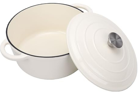 Generic Pentola da Forno Rotonda Antiaderente in Ghisa con Coperchio per Arrostire Al Forno Sul Piano Cottura - Pentola per Zuppa Resistente per Riunioni di Famiglia, Ghisa Rivestita in Smalto (26CM)