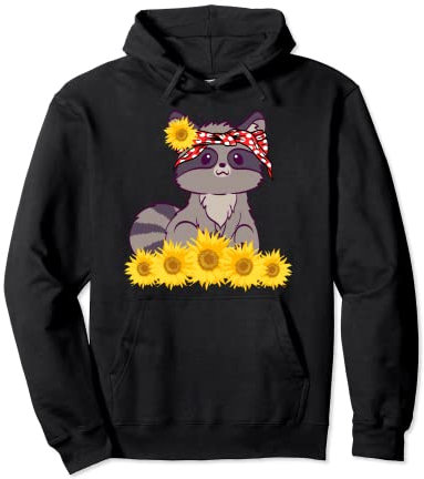 Waschbär Bandana Lustige Tiersonnenblumen süßer Waschbär Pullover Hoodie
